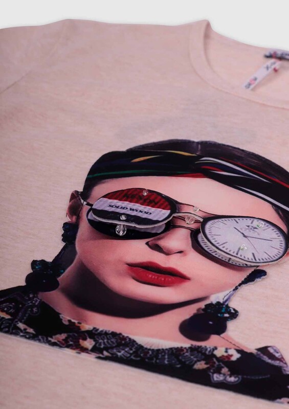 3D Glasses Printed Girl Sweatshirt | Cream - Thumbnail