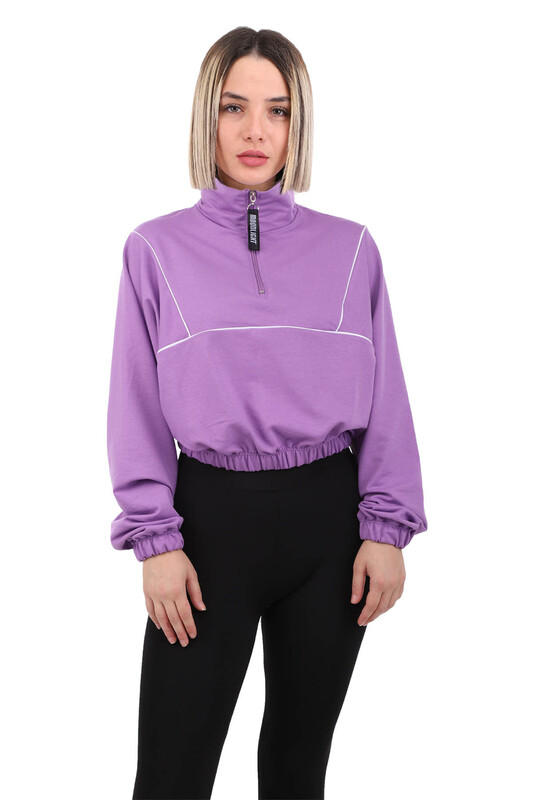 Half Zippered Crop Woman Sweatshirt | Purple - Thumbnail