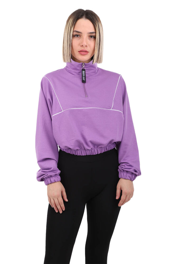 Half Zippered Crop Woman Sweatshirt | Purple