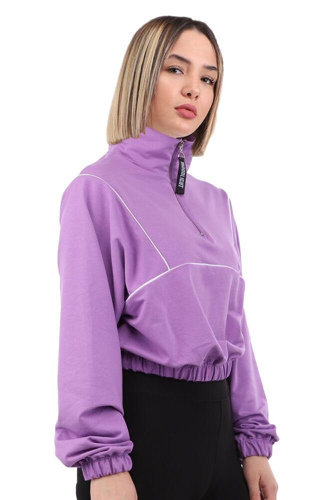 Half Zippered Crop Woman Sweatshirt | Purple