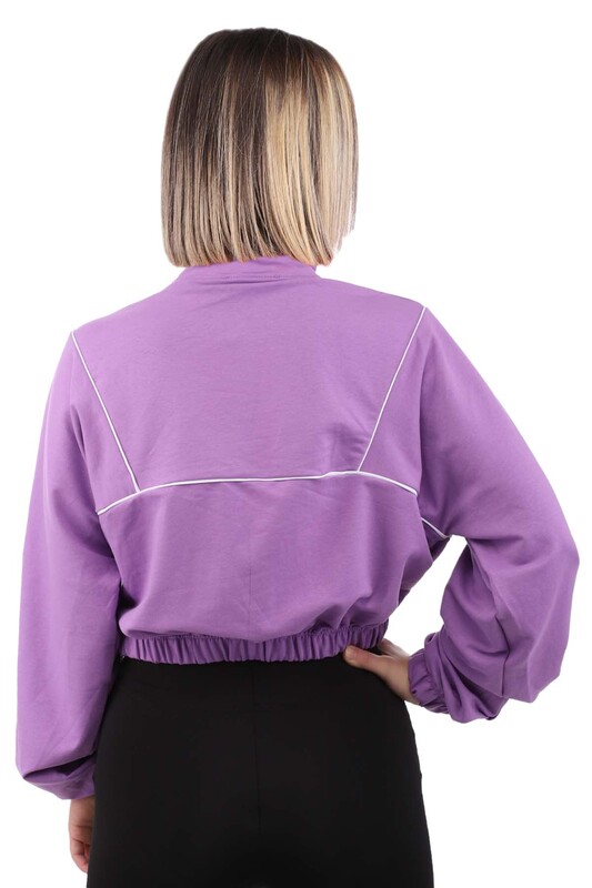 Half Zippered Crop Woman Sweatshirt | Purple - Thumbnail