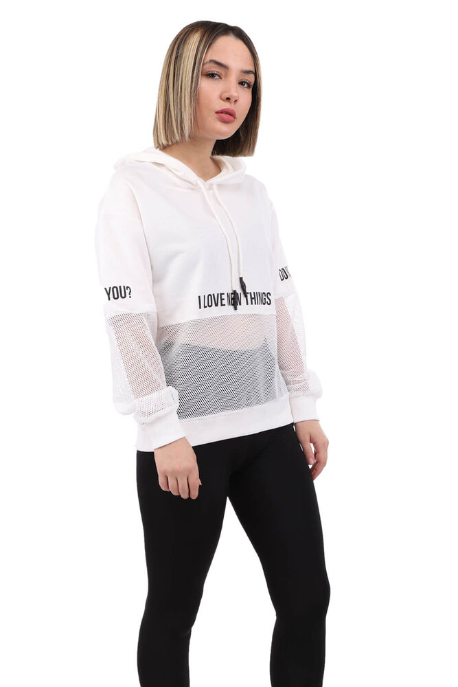 Net Patterned Woman Sweatshirt | Cream