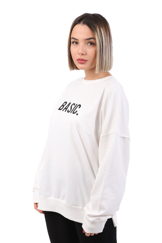 Basic Printed Woman Sweatshirt | Cream - Thumbnail