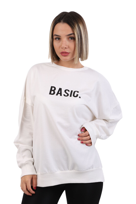 Basic Printed Woman Sweatshirt | Cream - Thumbnail