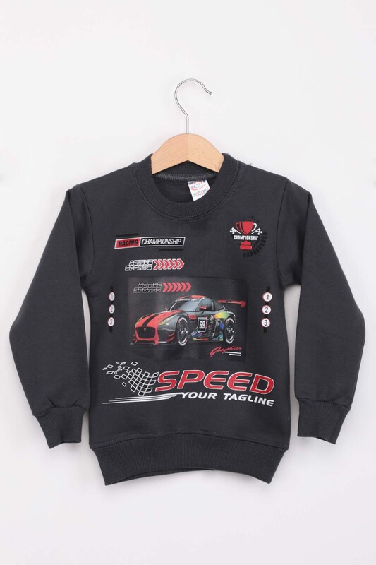 Race Car Printed Boy Sweatshirt | Smoky - Thumbnail