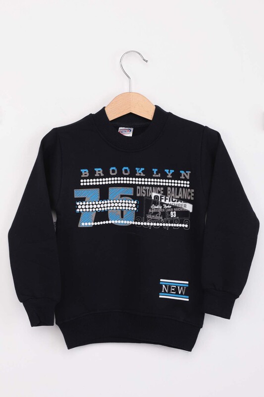 Brooklyn Printed Boy Sweatshirt | Navy Blue - Thumbnail
