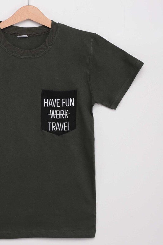 Text Printed Boy T-shirt 1112 | Green - Thumbnail