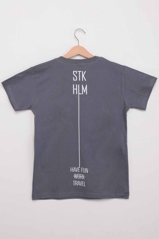 Text Printed Boy T-shirt 1112 | Grey - Thumbnail