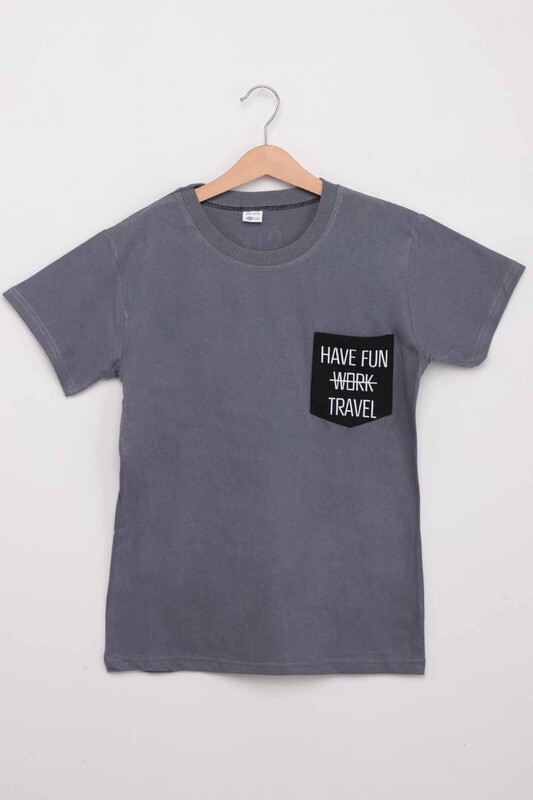 Text Printed Boy T-shirt 1112 | Grey - Thumbnail