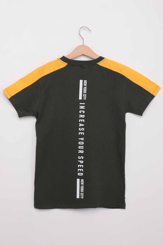 Text Printed Boy T-shirt | Green - Thumbnail