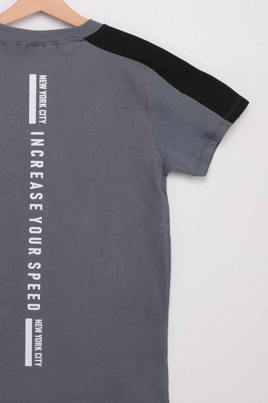 Text Printed Boy T-shirt | Grey - Thumbnail
