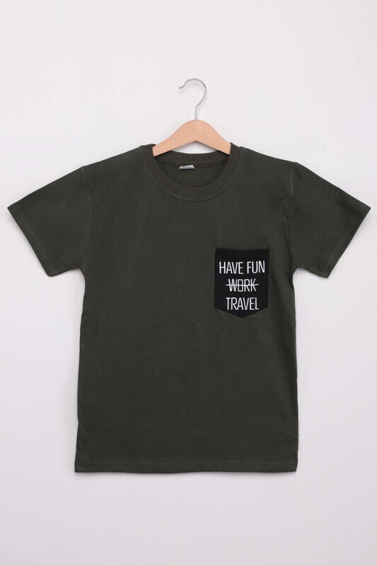 Text Printed Boy T-shirt 1112 | Green - Thumbnail