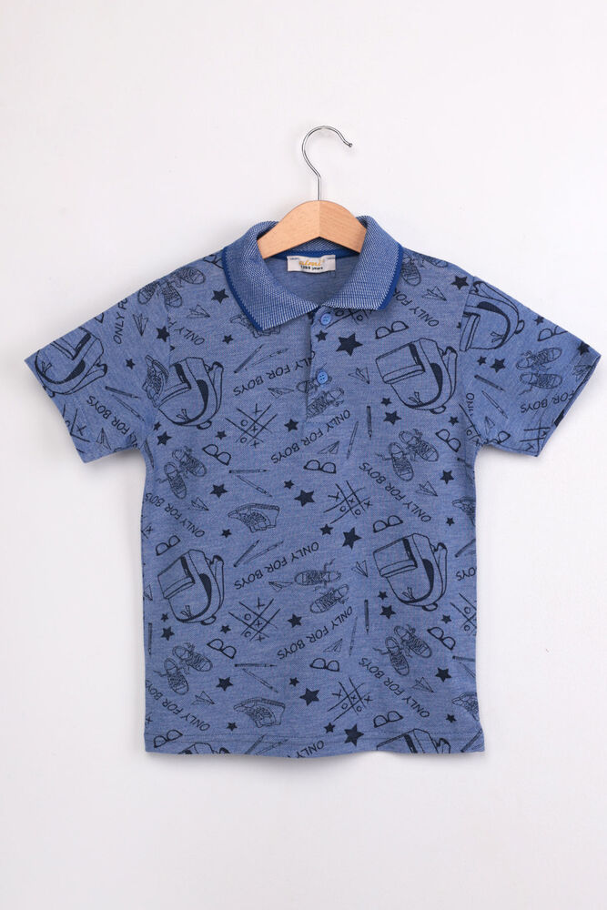 Waiter Bag Star Printed Short Sleeve Kid T-shirt | Blue