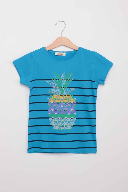 Pineapple Printed Girl T-shirt | Blue - Thumbnail