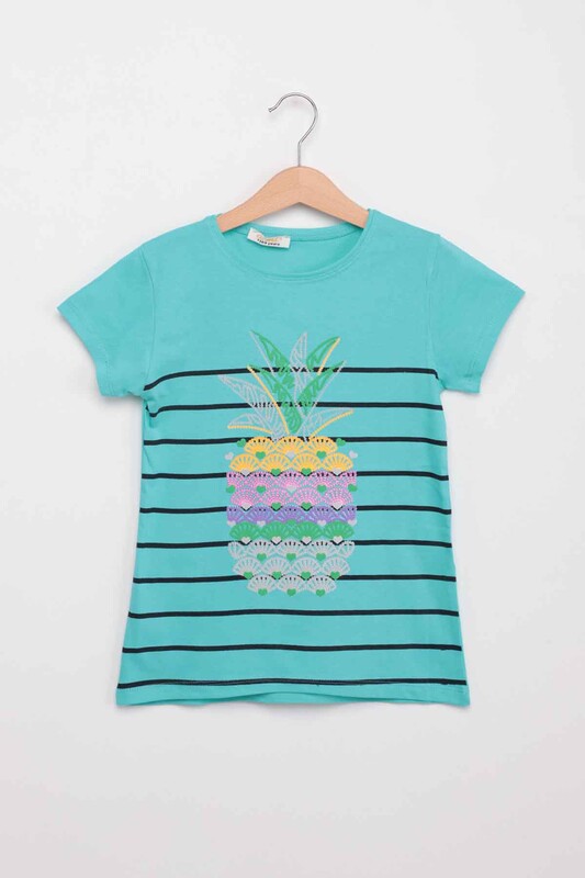 Pineapple Printed Girl T-shirt | Mint - Thumbnail