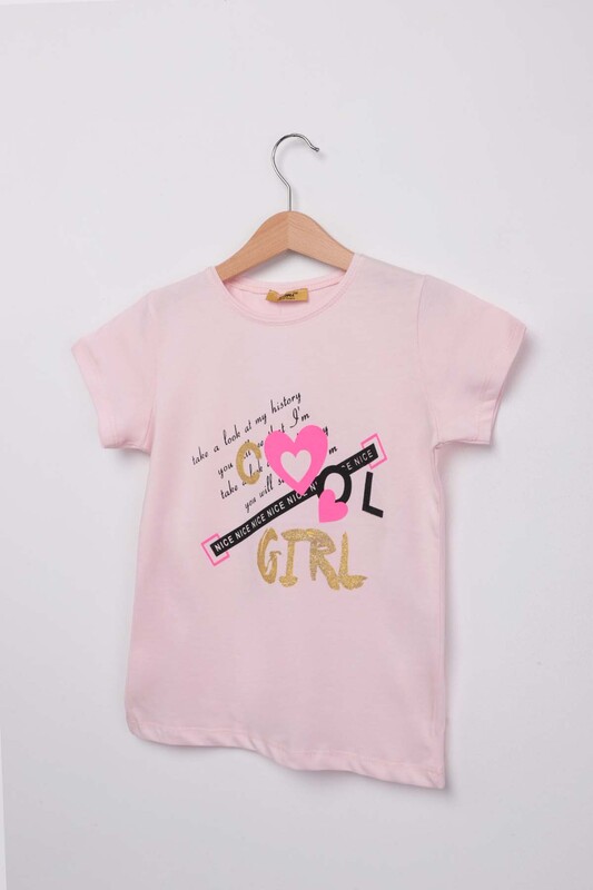 Printed Glittery Girl T-shirt | Powder - Thumbnail