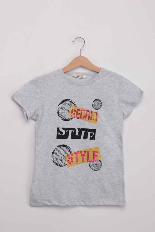 Scret Style Printed Girl T-shirt | Gray - Thumbnail