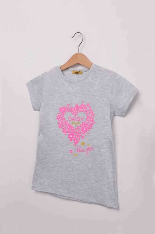 Daisy Style Printed Girl T-shirt | Gray - Thumbnail