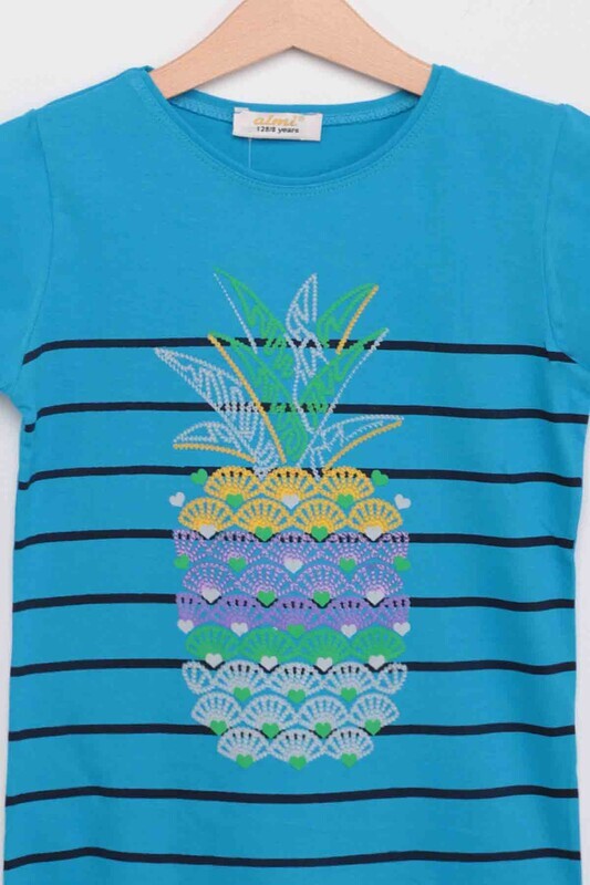 Pineapple Printed Girl T-shirt | Blue - Thumbnail
