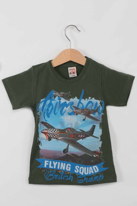 Airplane Printed Boy T-shirt | Khaki - Thumbnail