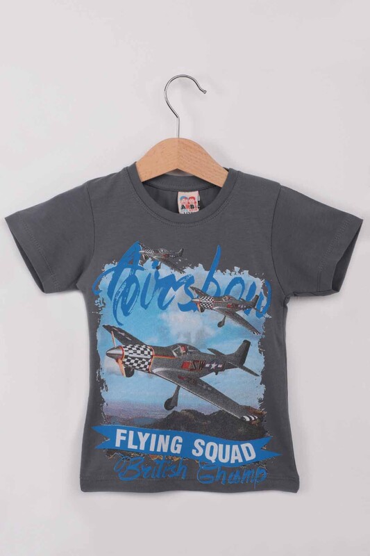 ARBİ - Airplane Printed Boy Tshirt | Dark Grey