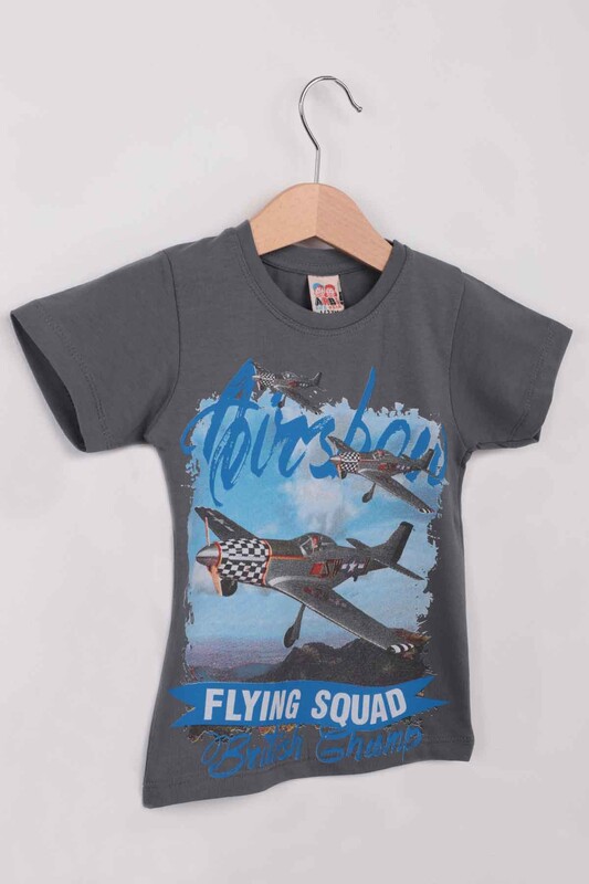 Airplane Printed Boy Tshirt | Dark Grey - Thumbnail