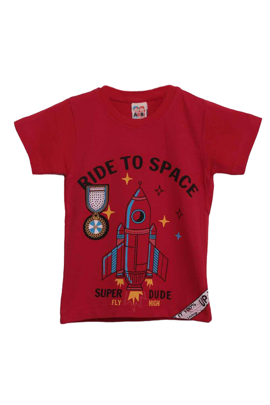 ARBİ - Text Printed Boy T-shirt 1062 | Red