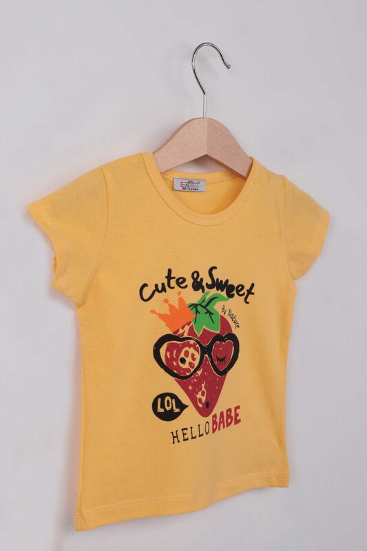 Hello Printed Glittery Girl T-shirt | Yellow - Thumbnail
