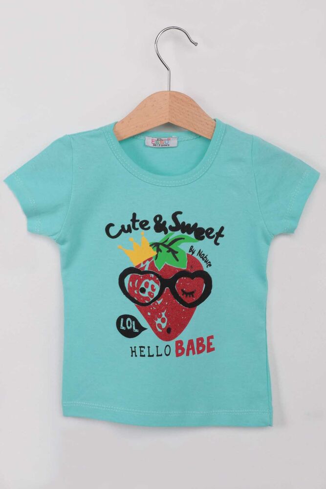 Hello Printed Glittery Girl T-shirt | Sea Green