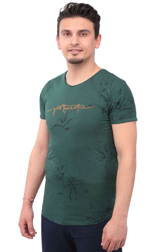 Real Rock Letter Printed Man T-shirt | Green