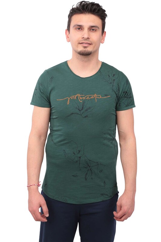 Real Rock Letter Printed Man T-shirt | Green - Thumbnail