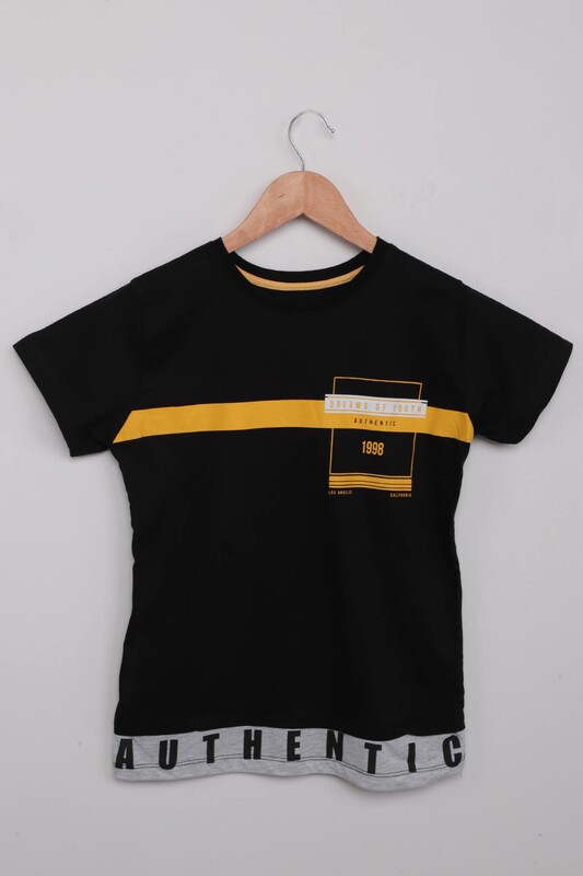 Text Printed Boy T-shirt | Black - Thumbnail