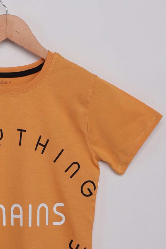 Text Printed Boy T-shirt 1370 | Mustard - Thumbnail