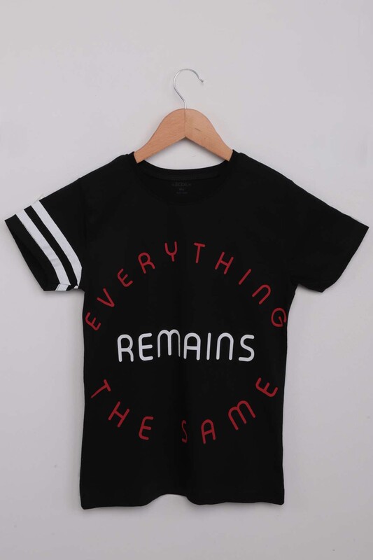 Text Printed Boy T-shirt 1370 | Black - Thumbnail