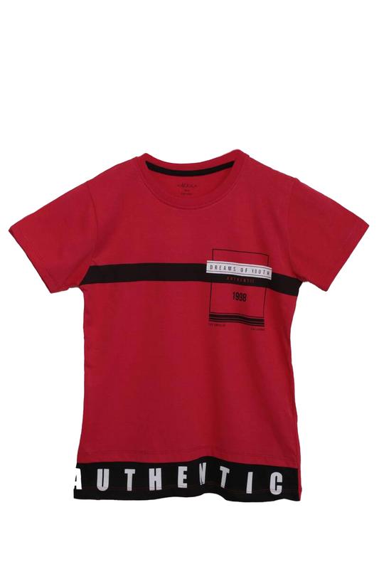 SİMİSSO - Text Printed Boy T-shirt | Red