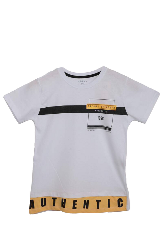 SİMİSSO - Text Printed Boy T-shirt | White