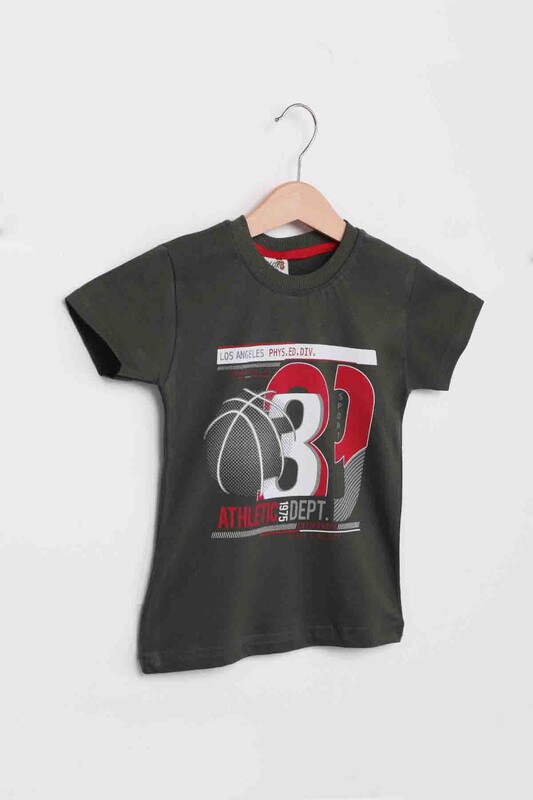 Printed Short Sleeve Boy T-shirt 009 | Khaki - Thumbnail