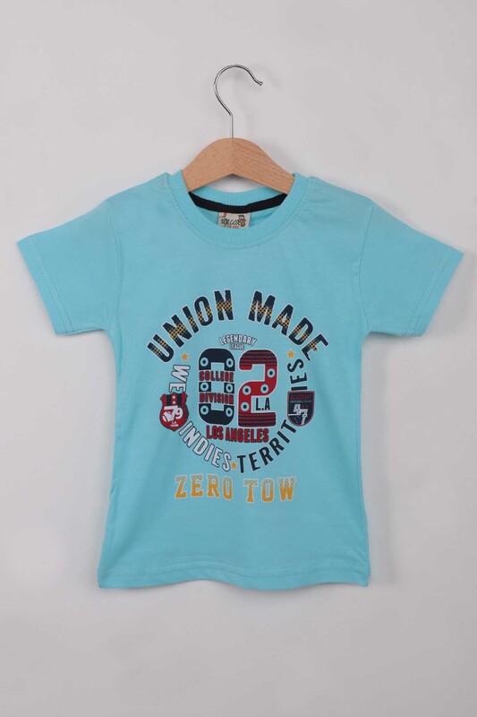 Printed Short Sleeve Boy T-shirt | Mint - Thumbnail