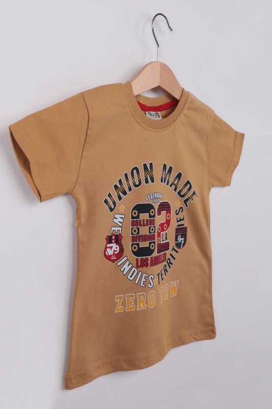 Printed Short Sleeve Boy T-shirt | Mustard - Thumbnail