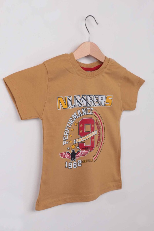Printed Short Sleeve Boy T-shirt 004 | Mustard - Thumbnail