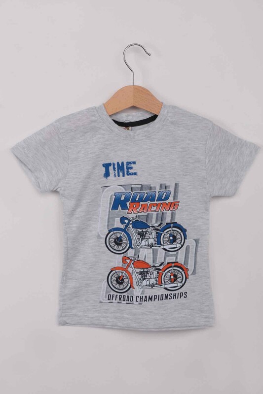Printed Short Sleeve Boy T-shirt 008 | Grey - Thumbnail