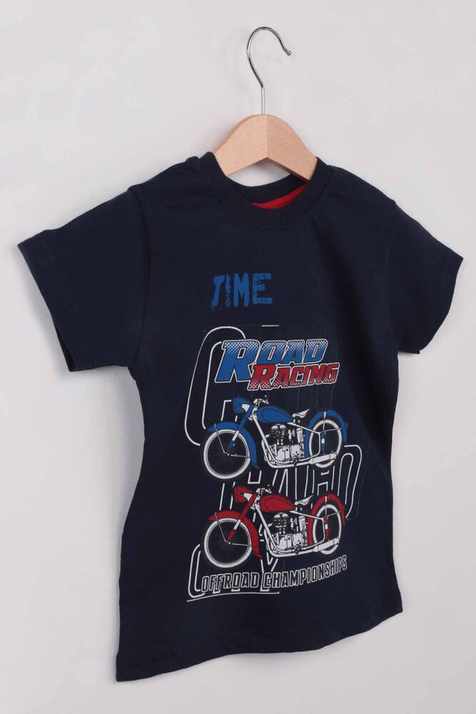 Printed Short Sleeve Boy T-shirt 008 | Navy Blue