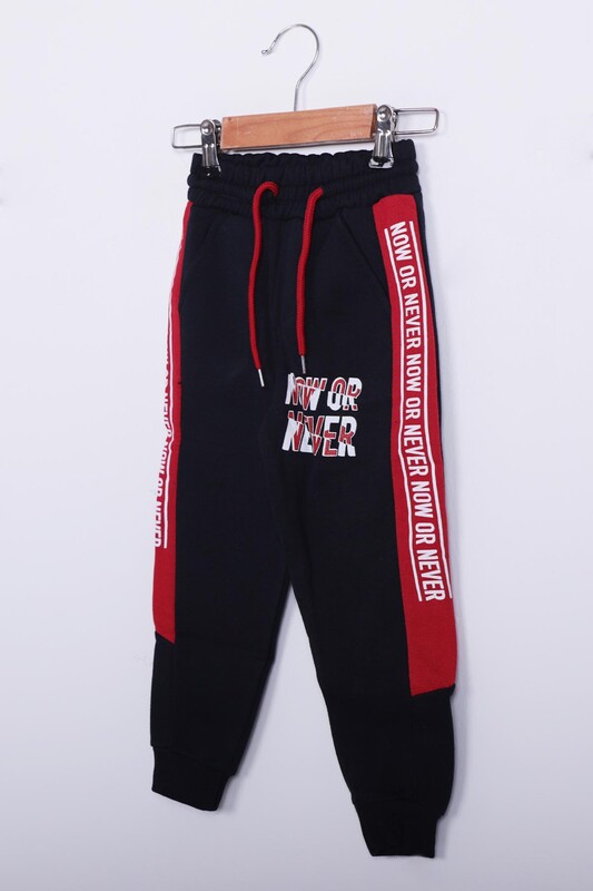 Boy Sweatpants With Side Stripe Print | Navy Blue Red - Thumbnail