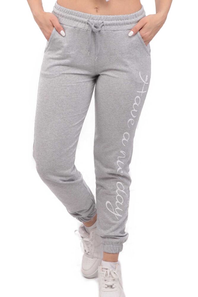 Patterned Elastic Leg Woman Sweatpants | Gray