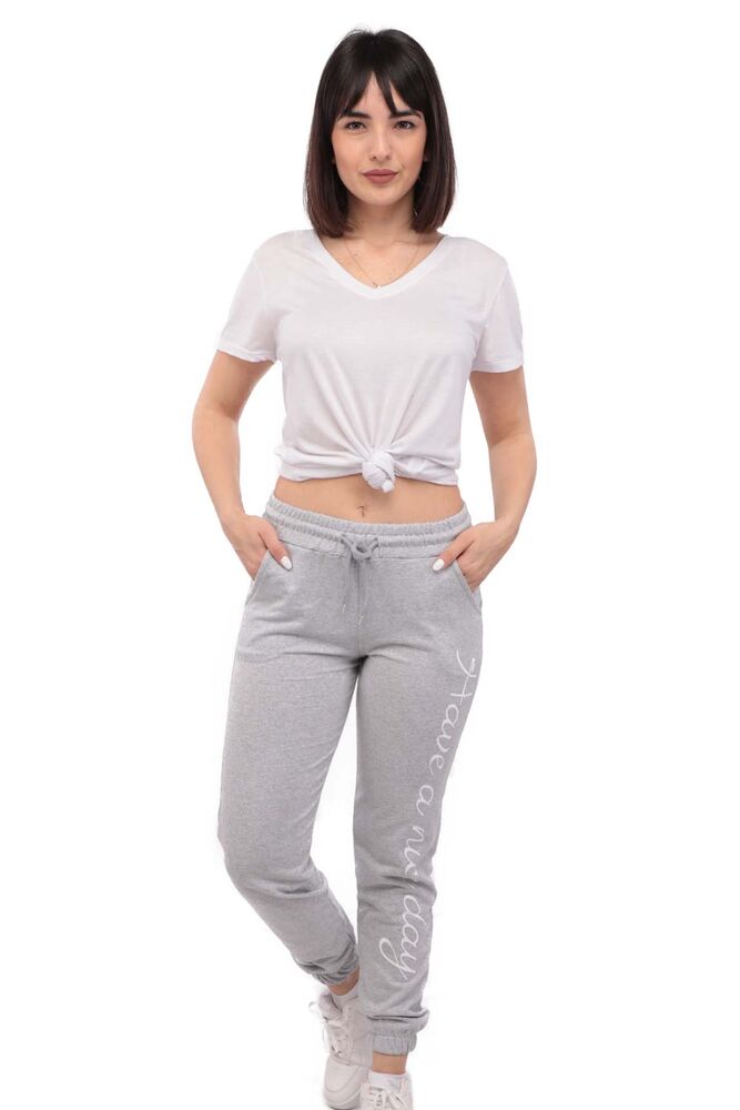 Patterned Elastic Leg Woman Sweatpants | Gray