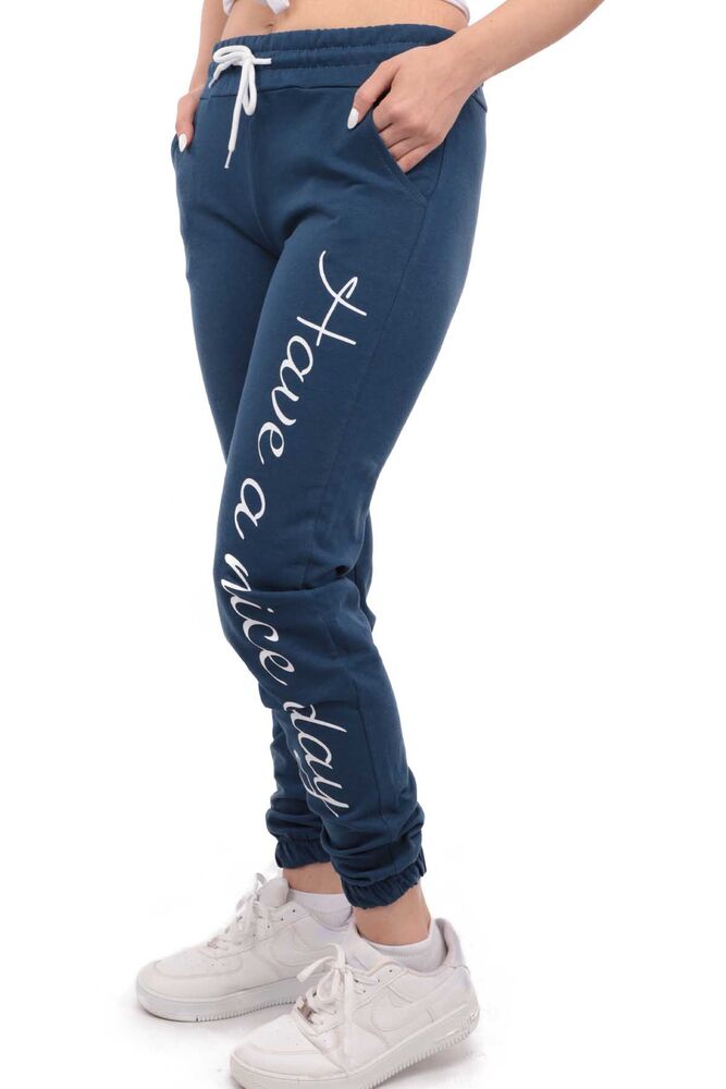 Patterned Elastic Leg Woman Sweatpants | Ultramarine