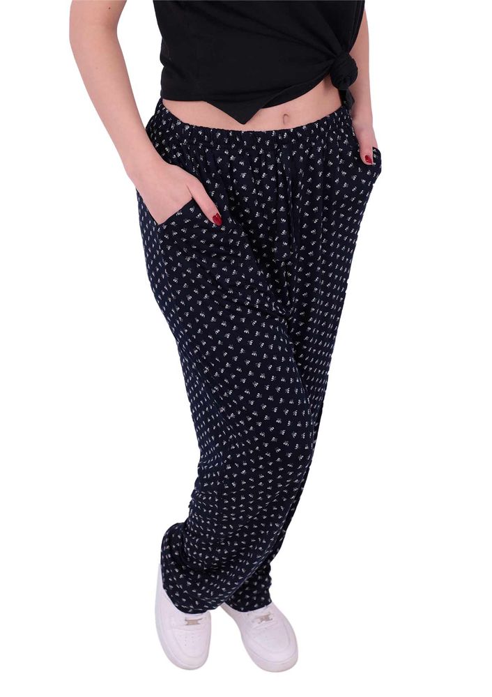 Desenli Battal Viskon Pantolon 31444 | Lacivert
