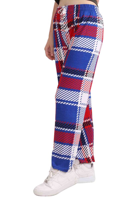 Striped Viscose Straight Cut Woman Pants | Blue - Thumbnail