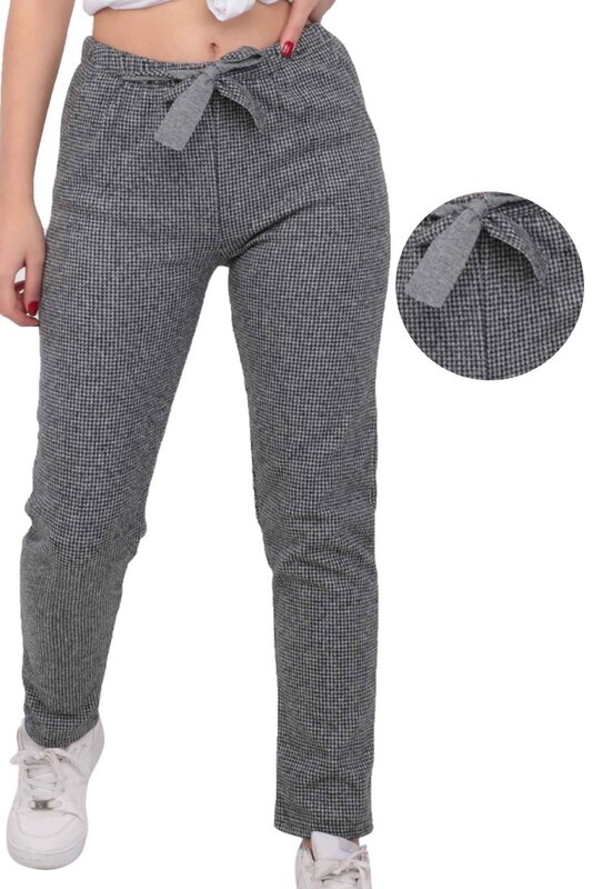 Houndstooth Patterned Tight Woman Pants 1907 | Gray - Thumbnail
