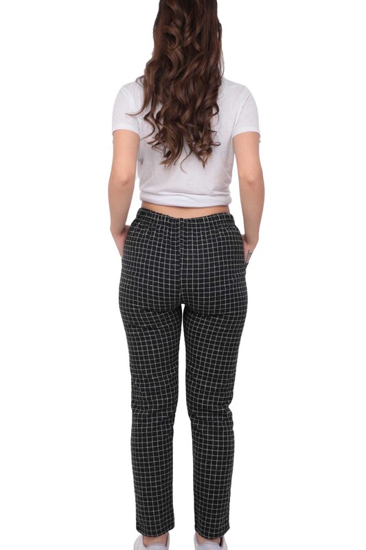 Square Patterned Woman Tight Pants 19008 | Black - Thumbnail